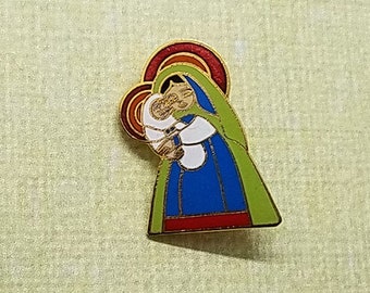 Vintage Aviva Christmas Virgin Mary Baby Jesus Pin Cloisonne Enamel Collectible 163-3