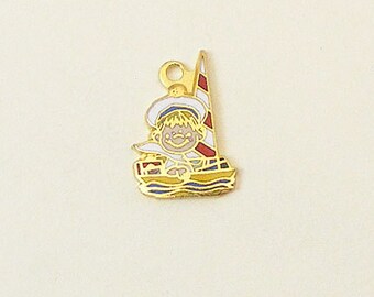 Vintage Aviva Kidlinks by Marty Links Child on Sailboat Enamel Charm 69-1