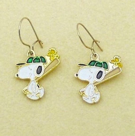 Aviva Vintage Snoopy Baseball Earrings with Woodst