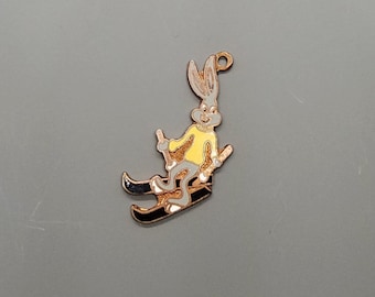 Vintage Aviva Bugs Bunny on Skis Small Charm  Enamel Cloisonne 309-1