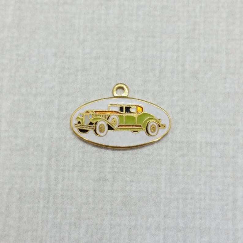 Vintage Aviva Green Car Charm 20s 30s style side mount spare tire Enamel Cloisonne 14-1 image 1