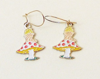 Vintage Aviva Kidlinks by Marty Links Child on Polka Dot Mushroom Enamel Earrings 70-2