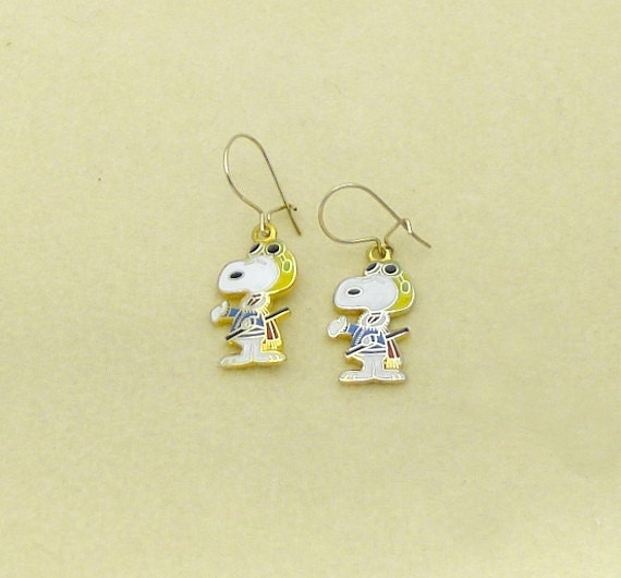 Aviva Vintage Snoopy Peanuts Flying Ace Earrings Enam… - Gem