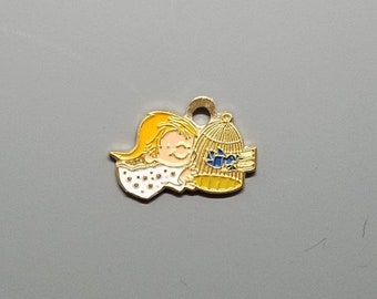 Vintage Aviva Kidlinks by Marty Links Child with Birdcage Enamel Charm 58-1