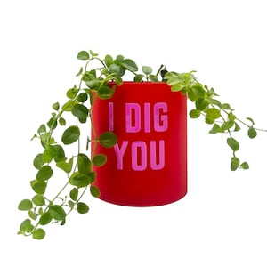 I Dig You Planter, with drip tray, 5" high, 4.5" wide