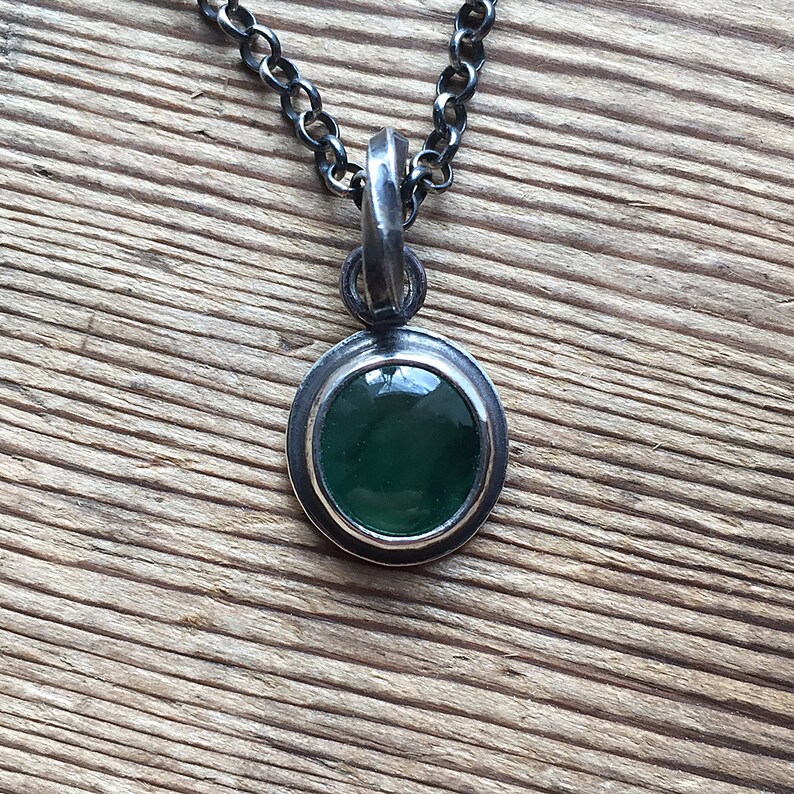 Dainty Dark Green Jade Pendant Necklace. Oxydized Silver | Etsy