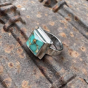 Faceted Persian Turquoise Ring: Sterling Silver, Size 8 3/4