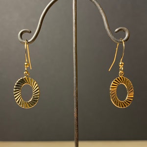 Vintage Gold Plated Oval Hoop Earrings: 70s Dangle Earrings