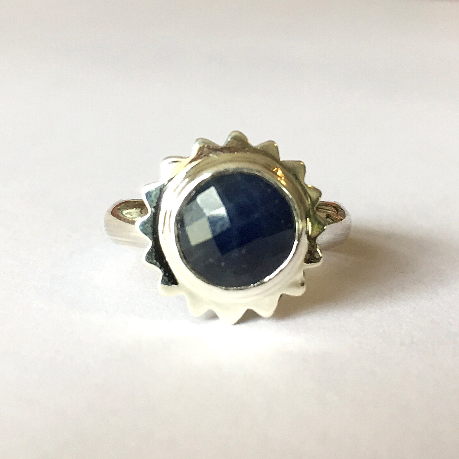 Silver Sapphire Sun Ring. Round Blue Rosecut Sapphire Sterling - Etsy