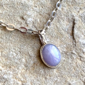 Lavender Jadeite Pendant: Sterling Silver Bezel Set, with Chain