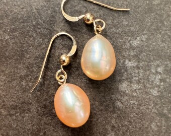 Large blush pink freshwater pearls dangle earrings