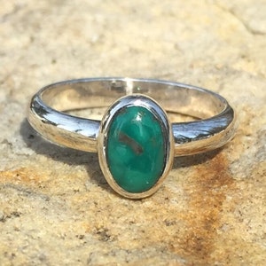 Simple little sterling silver oval turquoise ring, gemstone ring, teal colored, size 7 1/4 ready to ship