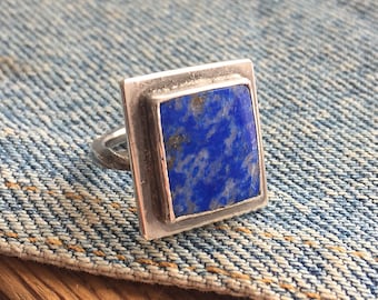 Rugged lapis lazuli oxydized sterling silver ring size 7 3/4 ready to ship