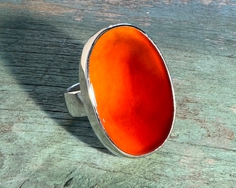 Sterling silver ring with very large burnt orange agate cabochon size 9 ready to ship