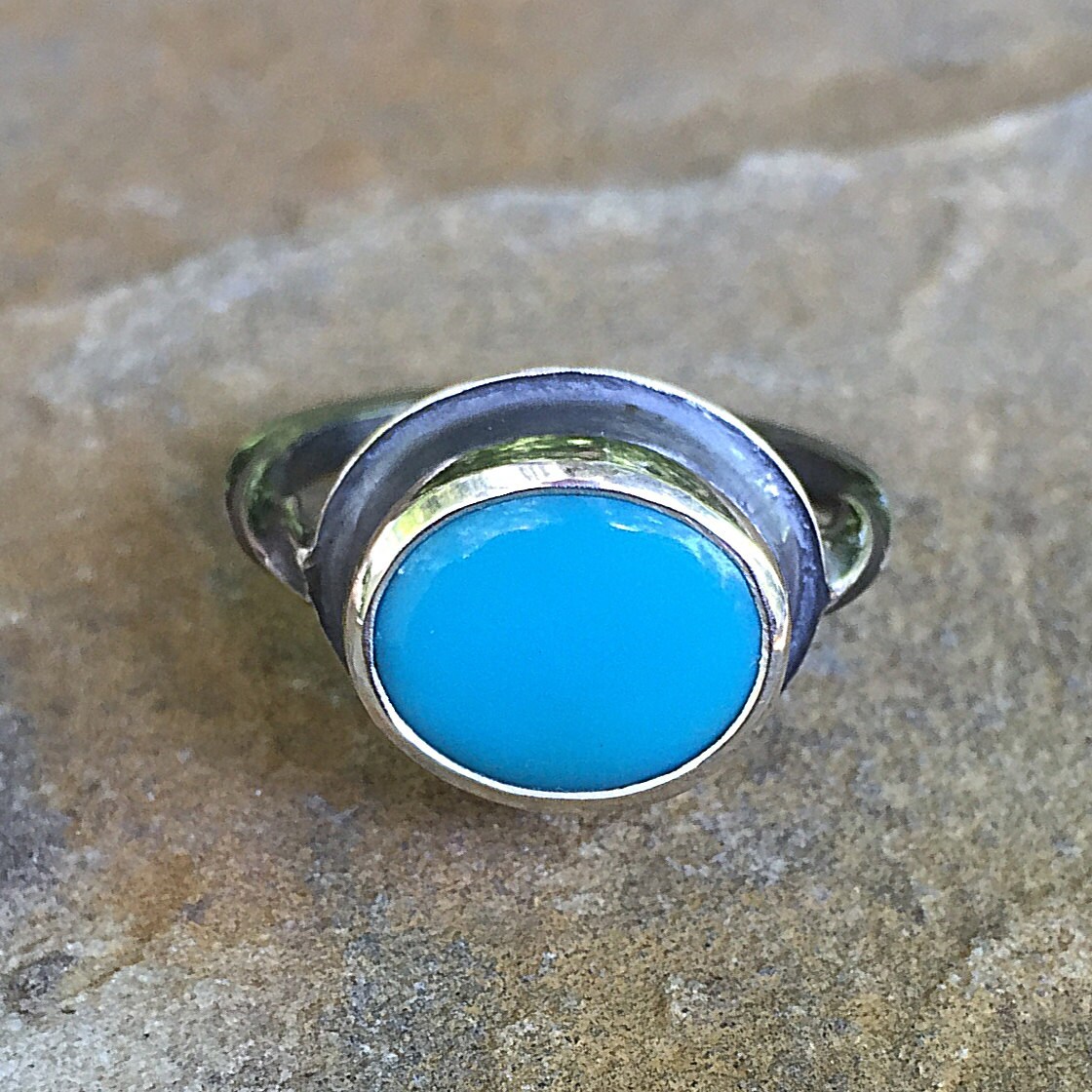 Turquoise cabochon ring Oxydized sterling silver ring with | Etsy