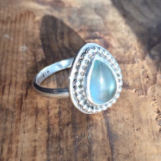 Pale blue aquamarine cabochon ring sterling silver ring with | Etsy