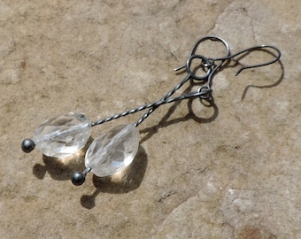 Pendientes colgantes de cristal de cuarzo de plata de ley oxidada
