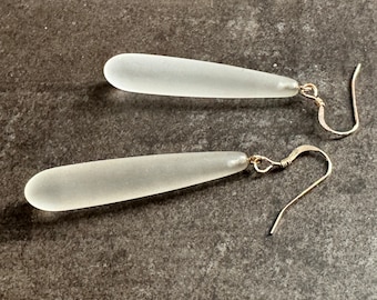 Soft quartz crystal long teardrop dangle earrings