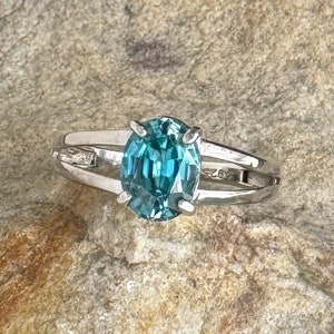 Dainty Sterling Silver Ring: Blue Zircon Gemstone, Size 7 1/4