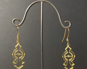 Vintage Art Deco Dangle Earrings: Gold Plated 70s Style