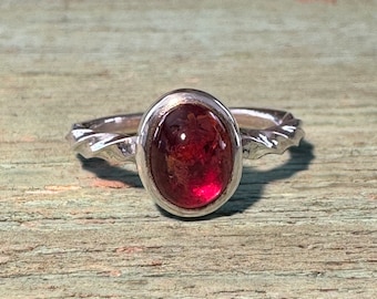 Sterling silver ring with bezel set top pink rubellite tourmaline oval cabochon size 8 ready to ship