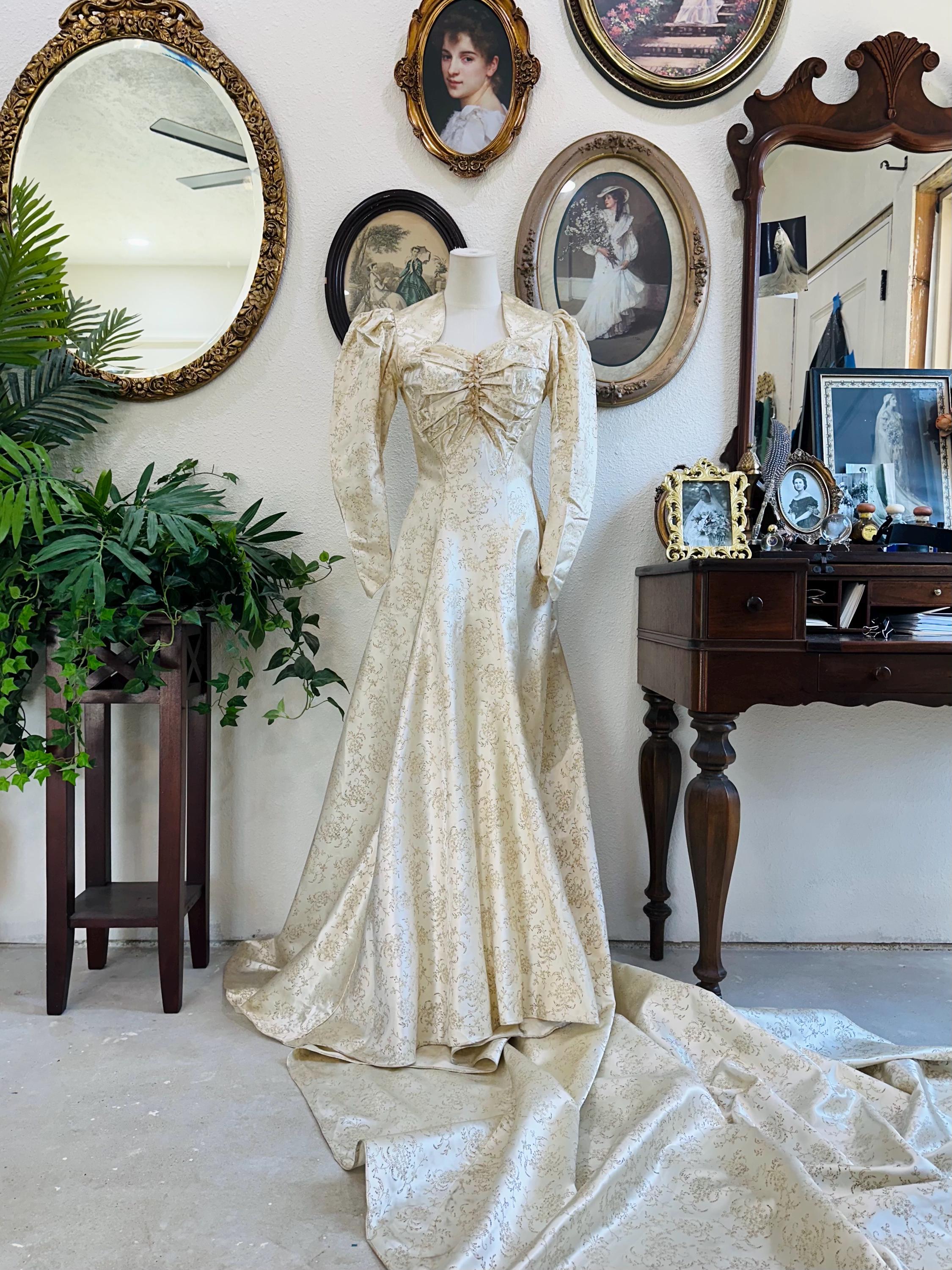 1930s Art Deco Champagne Wedding Gown