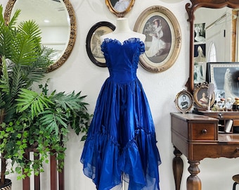 Vintage 80s Prom Party Dress XS Extra Small Blue Taffeta Ruffle Sleeve Full  Skirt Royal Cocktail Costume Formal Dance Queen Avant Garde - Etsy