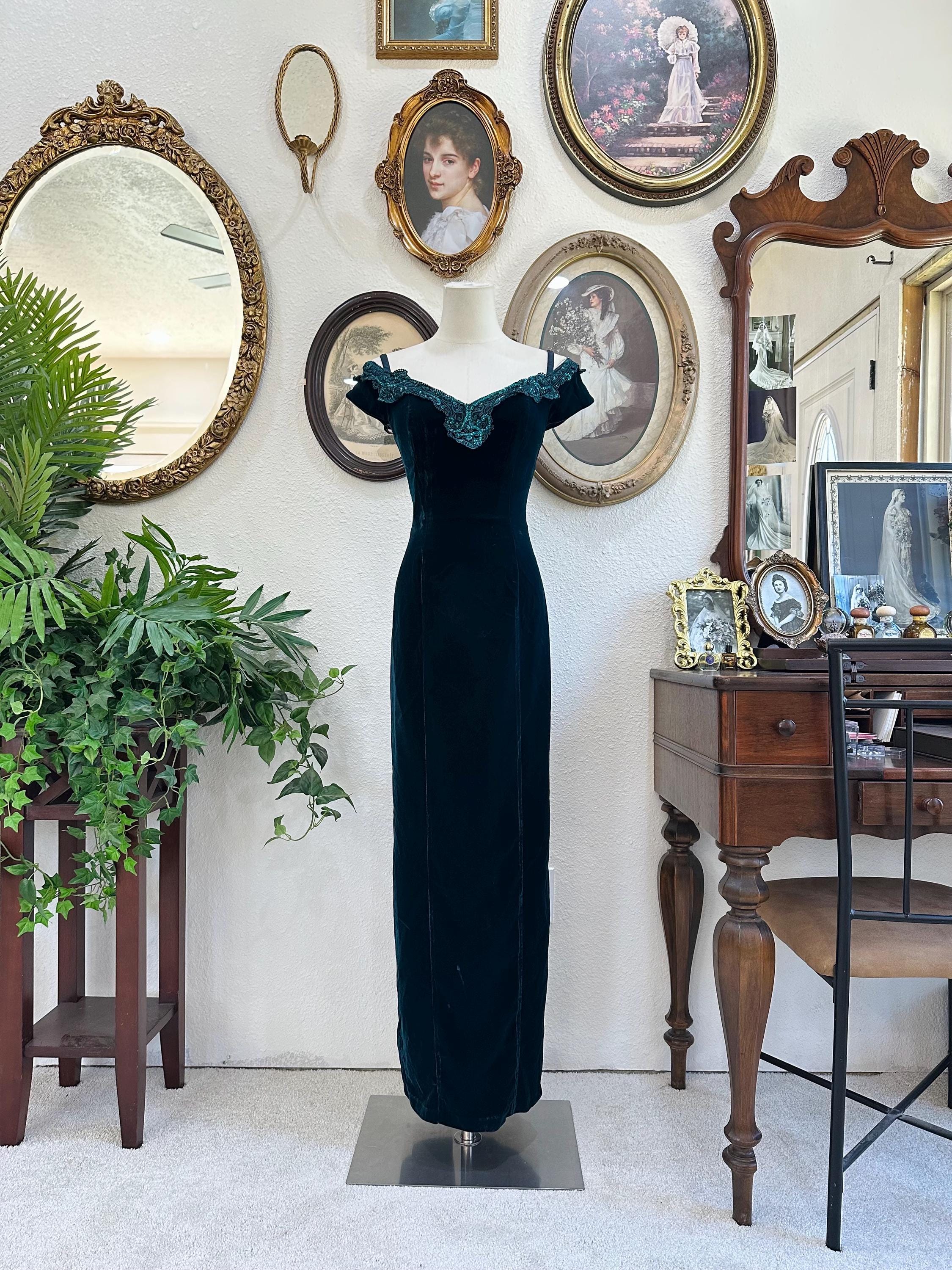 green emerald velvet dress GLAMOROUS VINTAGE '60s / '70s 5-TIER TITANIC-LOOK CHIFFON EVENING GOW   Vintage Clothing & Fashions