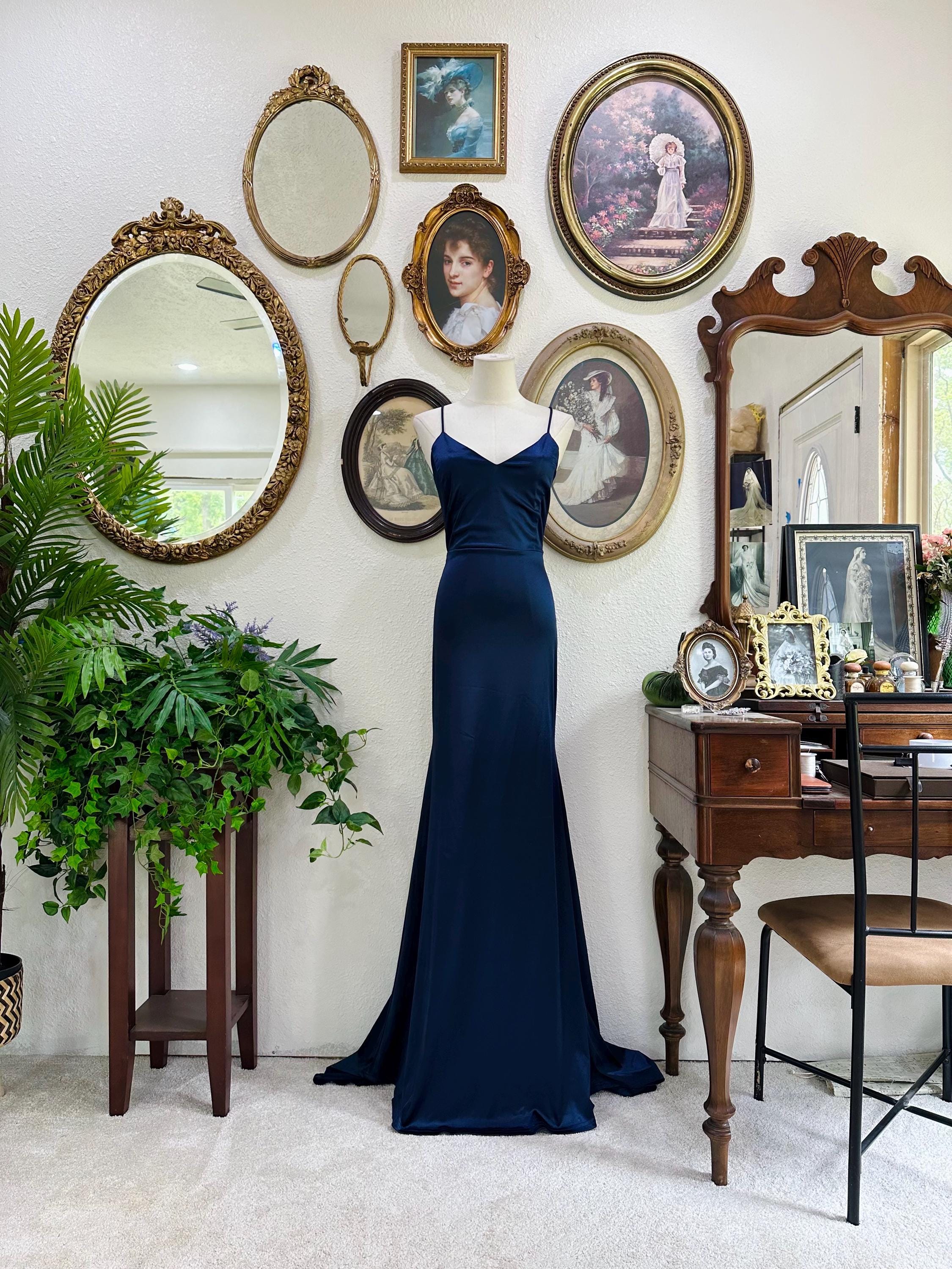 chinese dress ladies Pearl Knit Midi Dress- Navy