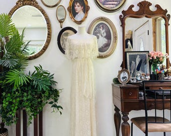 Boho Champagne Lace Off-Shoulder Wedding Gown