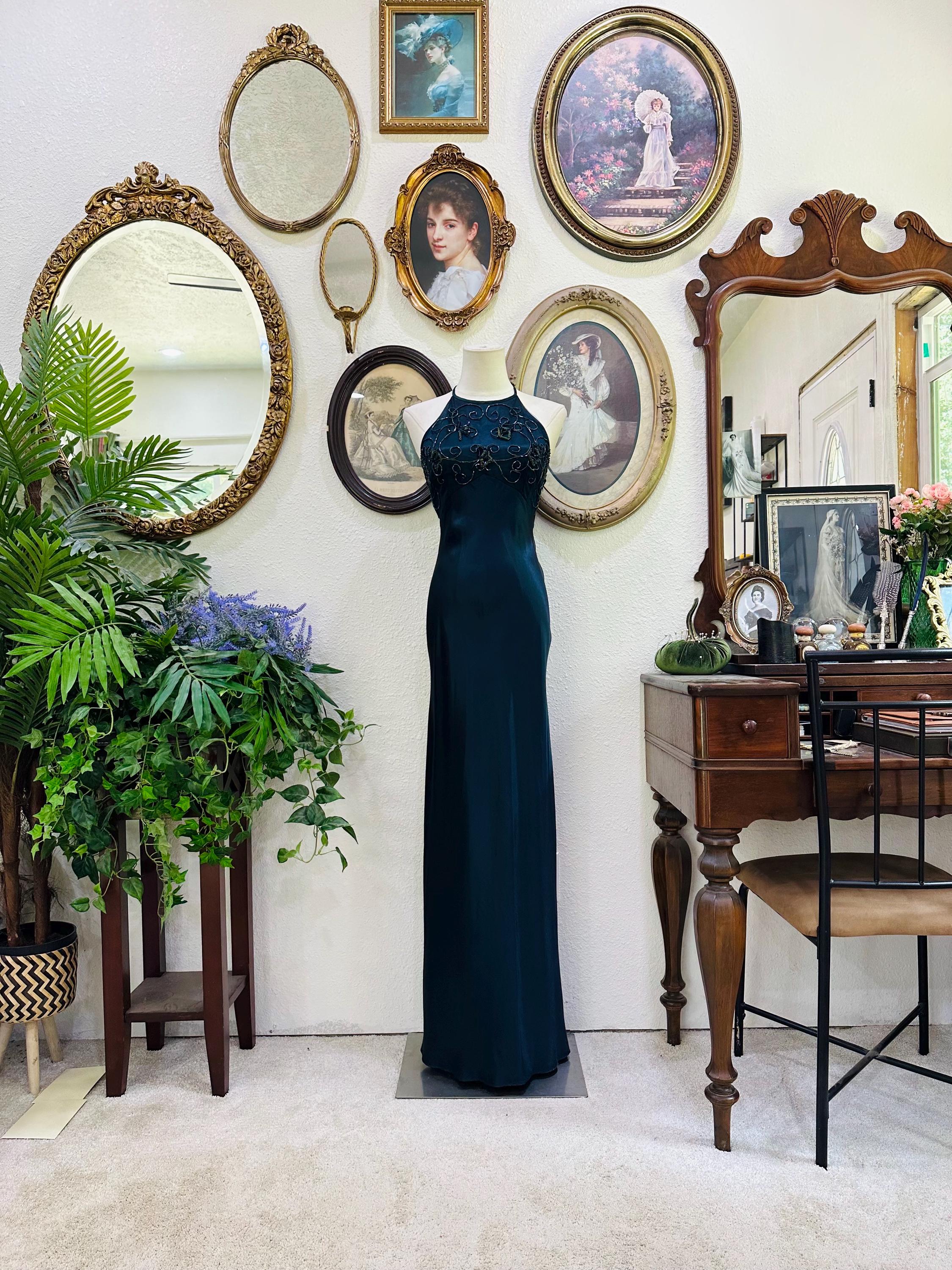 grace shelby green dress Vintage Beaded Black & Gold