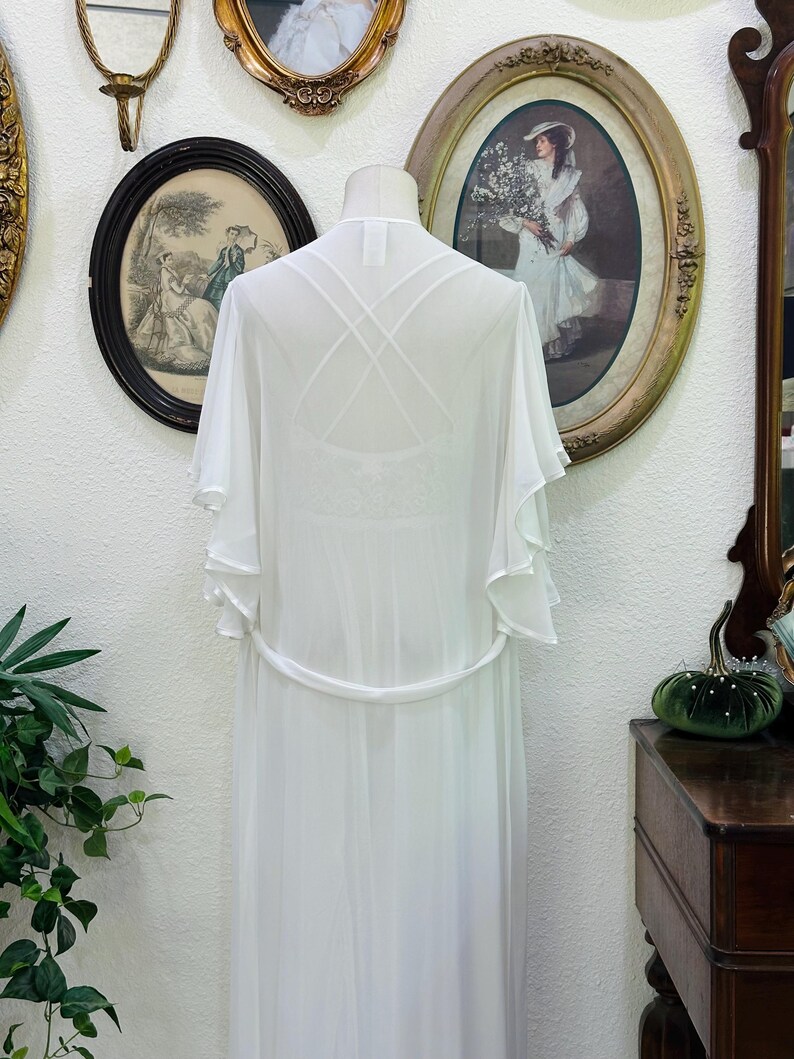 Vintage-Style Bridal Peignoir Set | Sheer Lace Nightgown & Matching Chiffon Robe | Romantic White Bridal Lingerie image 19