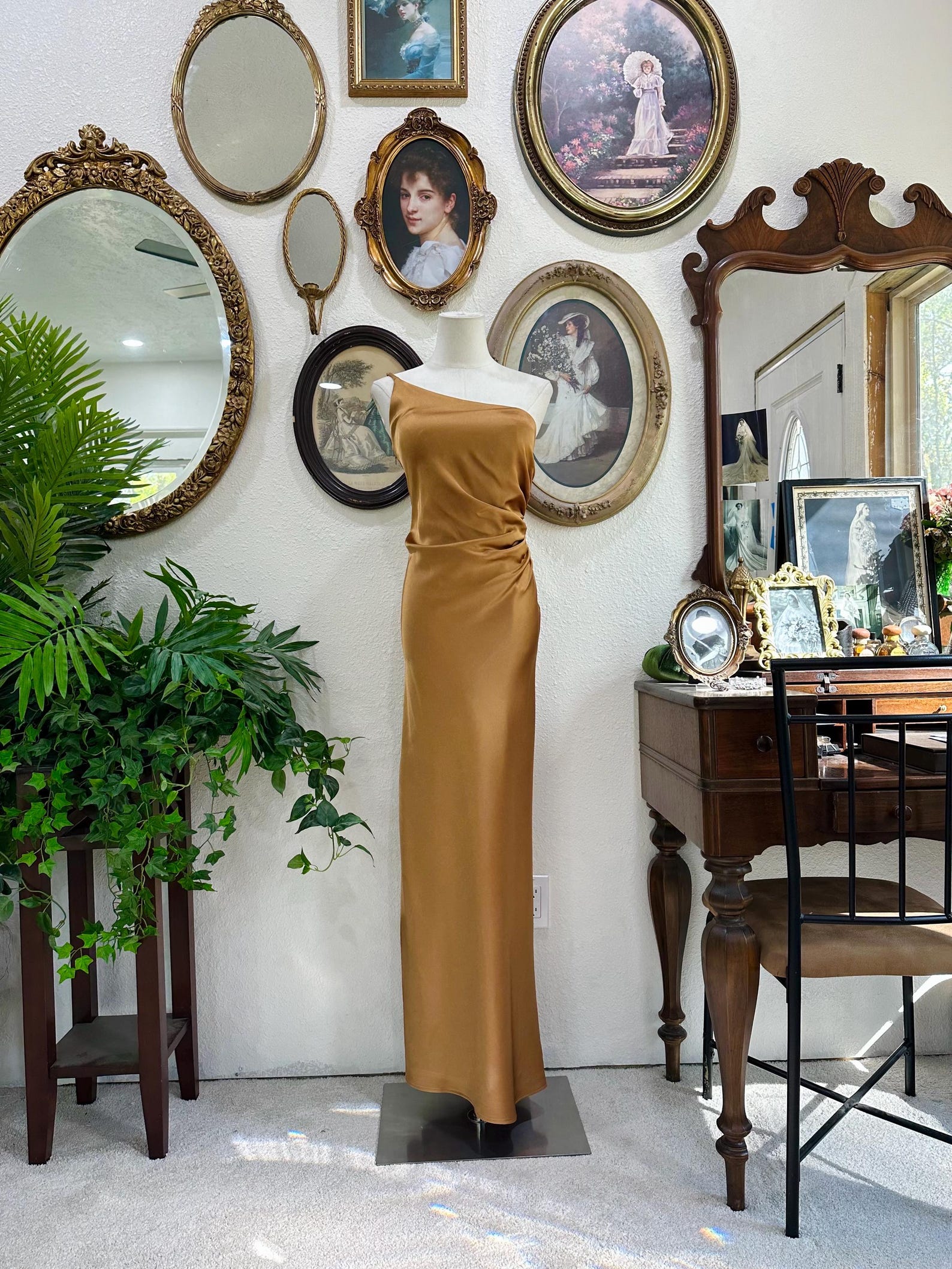 Revelry Gold One Shoulder Satin Gown