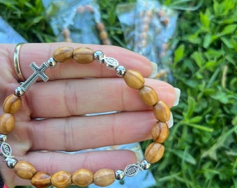 Handmade Olive Wood Rosary Bracelet: Holy Land Christian Jewelry.