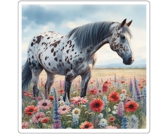 Appaloosa Horse in Wildflowers Square Stickers