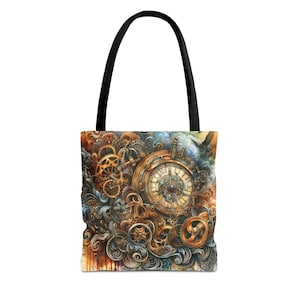 Steampunk Clock Watercolor Tote Bag | Swirl Art