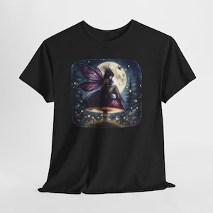Moonlit Fairy on Toadstool Tee | Fairy Moonlight Illustration