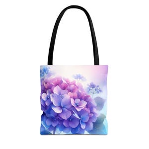 Hydrangea Tote Bag, Floral Shoulder Bag, Purple Flower Market Tote, Botanical Grocery Bag, Reusable Shopping Bag, Eco-Friendly Purse