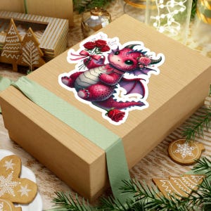Valentijnsdag Dragon Kiss-Cut-stickers, sticker schattige liefde, hartsticker, planneraccessoires, plakboekbenodigdheden, laptopdecor afbeelding 3