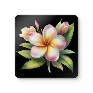 Pink and White Floral Coaster set: Plumeria Design Set