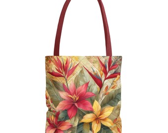 Tropical Floral Quilt Pattern Tote Bag | All-Over Print