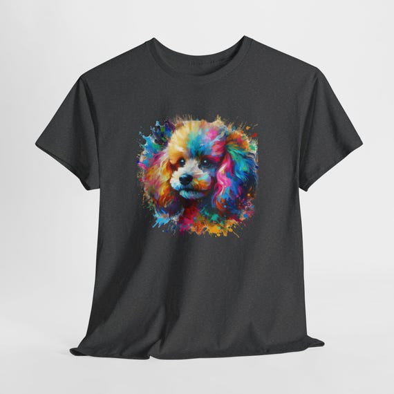 カラフルで芸術的なプードルの犬の顔Tシャツ | かわいいプードルの 