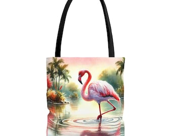 Flamingo Tote Bag, Tropical Bird Beach Bag, Pink Flamingo Grocery Bag, Summer Vacation Carryall, Wildlife Tote, Nature Lover Gift