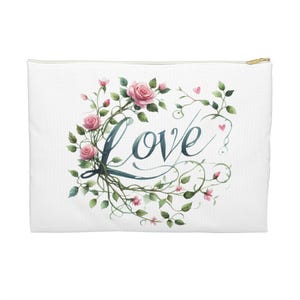 Romantic Love Script Accessory Bag with Pink Roses