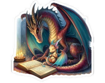 Momma Dragon leest voor baby Kiss-Cut stickers | Leuke illustratie voor het slapengaan