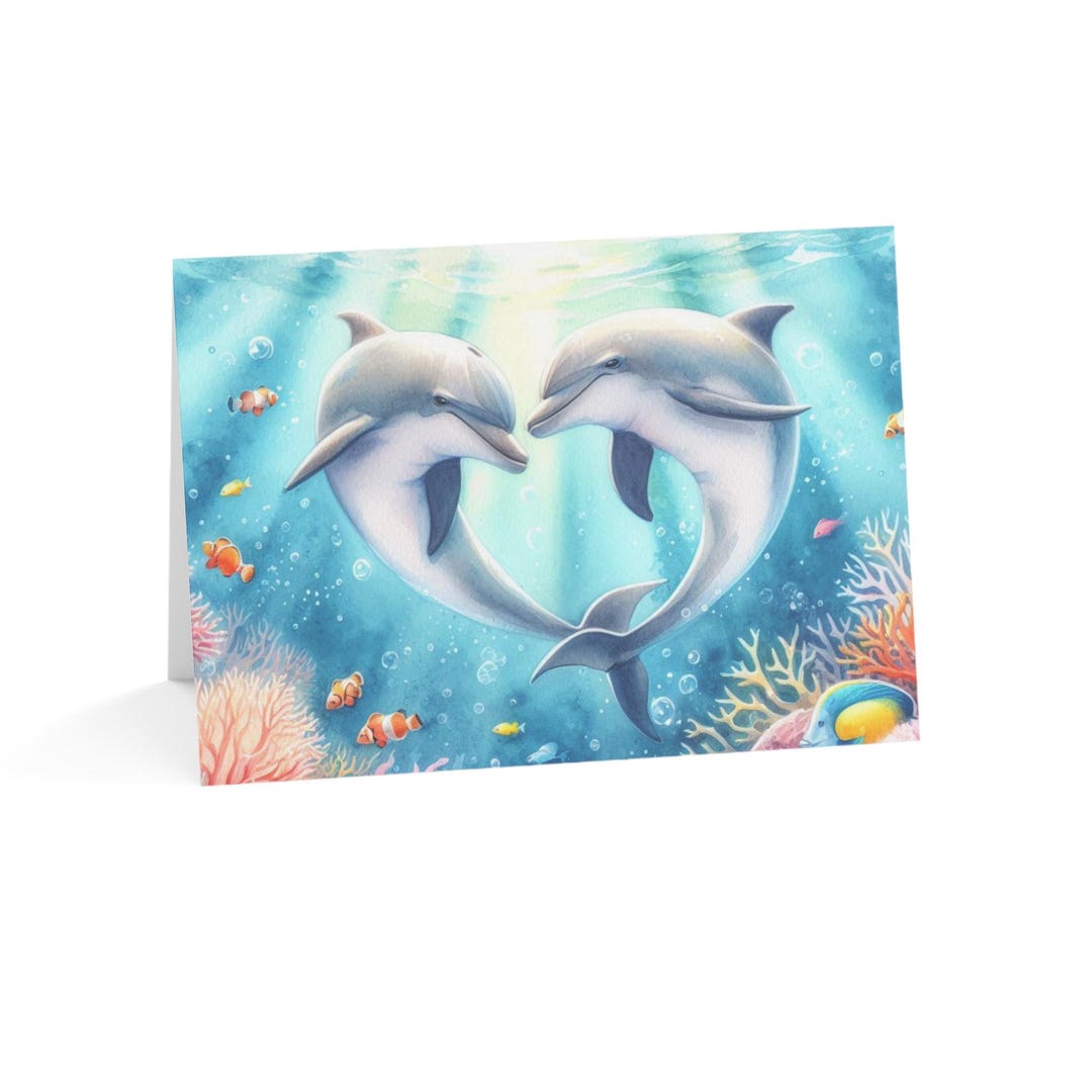 Greeting Cards, Dolphins Heart Shape Design, Love Note Stationery, Sea ...