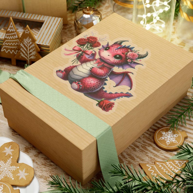Valentijnsdag Dragon Kiss-Cut-stickers, sticker schattige liefde, hartsticker, planneraccessoires, plakboekbenodigdheden, laptopdecor afbeelding 4