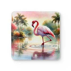 Coaster Set, Flamingo Corkwood Coasters, Tropical Drink Holders, Summer Home Decor, Set of 4 Coasters, Unique Hostess Gift