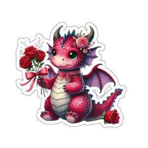 Valentijnsdag Dragon Kiss-Cut-stickers, sticker schattige liefde, hartsticker, planneraccessoires, plakboekbenodigdheden, laptopdecor afbeelding 1