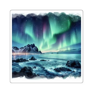 Northern Lights Beach Sticker - Iceland Scene